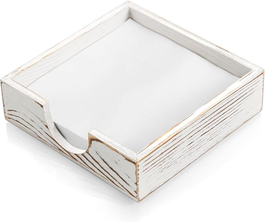 Napkin Holder for Table, White Washed Wood Napkins Holders For Paper Napkins, Flat Napkin Holder for Luncheon, Napkin Holders for Kitchen Dinner Decor, Napkin Dispenser for Indoor & Outdoor Use