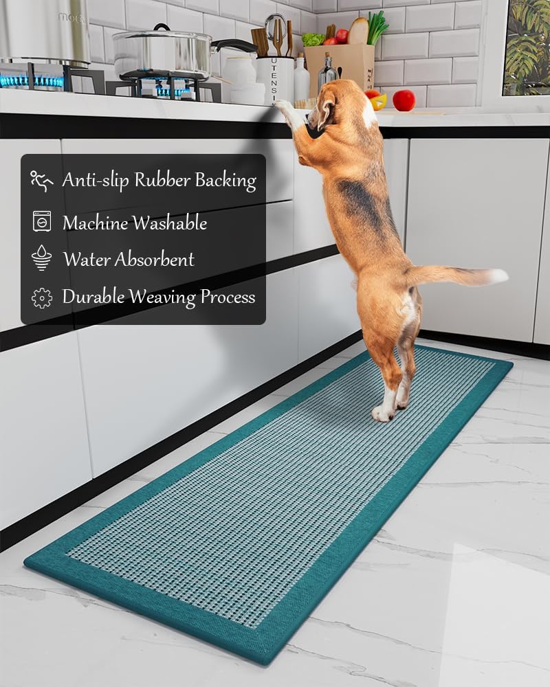 PADOOR Kitchen Mats for Floor, Kitchen Rugs Non Slip Washable, Rubber Backed Kitchen Runner Super Absorbent Long Kitchen Floor Mat Sink Rug, 20"x70" Teal