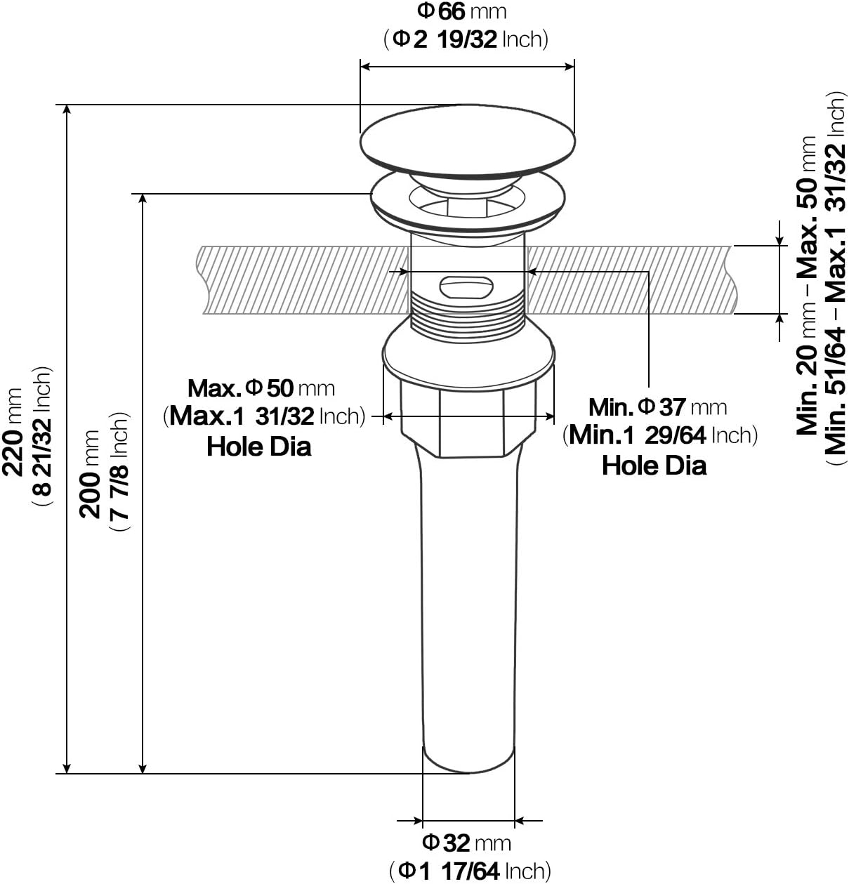 KAIYING Pop Up Drain, Bathroom Sink Drain Stopper with Overflow, Vessel Sink Drain Assembly with Detachable Basket Stopper, Anti-Explosion and Anti-Clogging Drain Strainer (Matte Black)