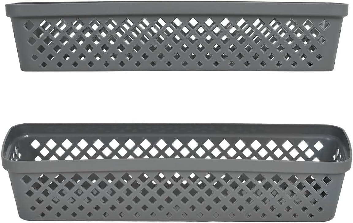 Glad Plastic Storage Basket Set - Multipurpose Drawer Trays, Kitchen Pantry Containers, and Bathroom Bins - 6 Pack Narrow Organizers, Grey