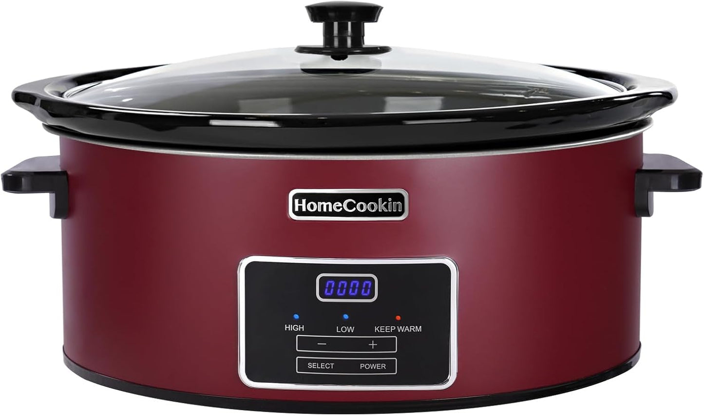 HOMECOOKIN 6 Quart Programmable Slow Cooker, Kitchen Appliances, Perfect Kitchen Small Appliance for Family Dinners, Red Stainless Steel