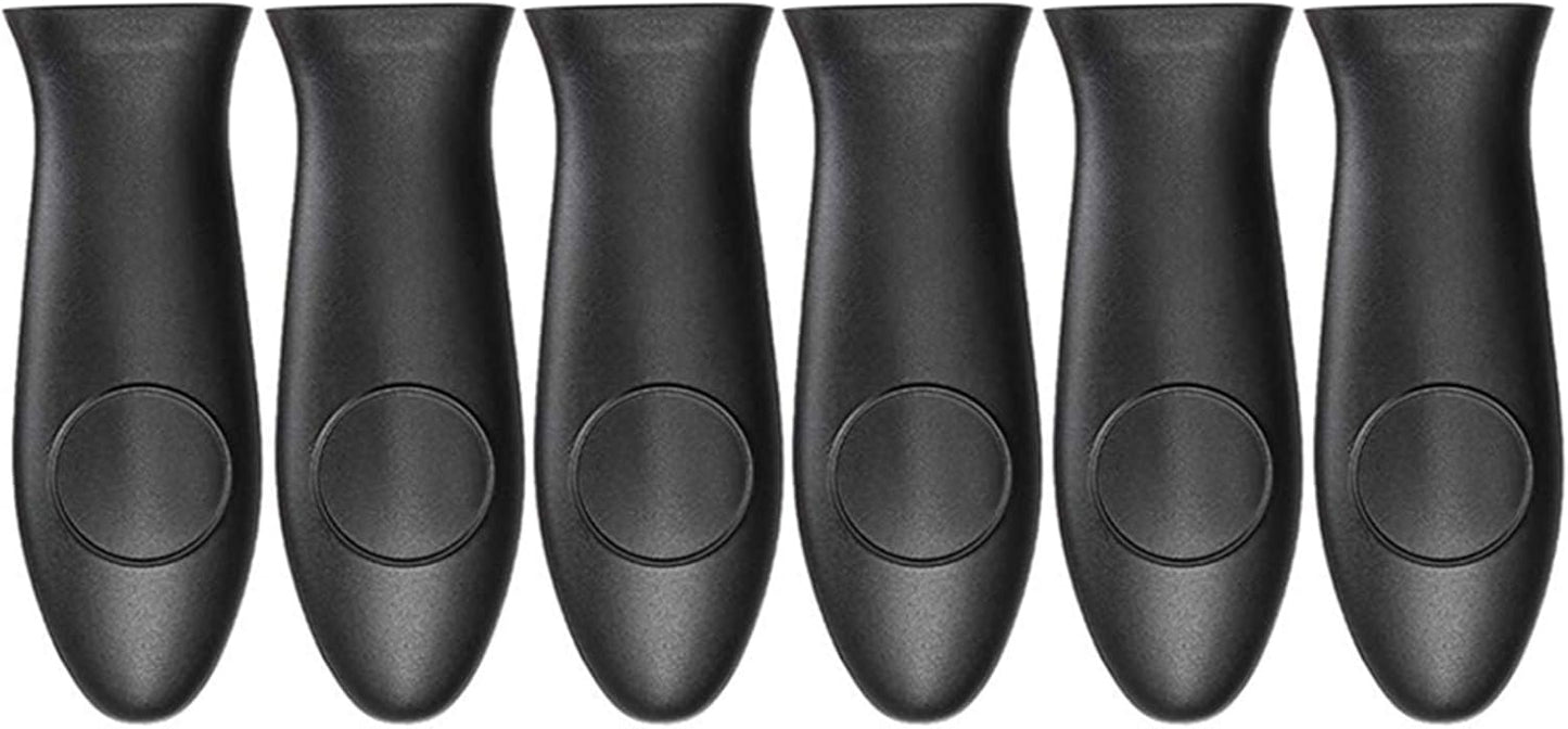 Silicone Hot Handler Holder Reusable Diswasher 6 Pcs Heat Resistant Pot Handle Sleeve Non-Slip Potholder Dishwasher Safe Rubber Grip Handle Cover For Pans, Cast Iron, Griddles, Cookware Handles Black