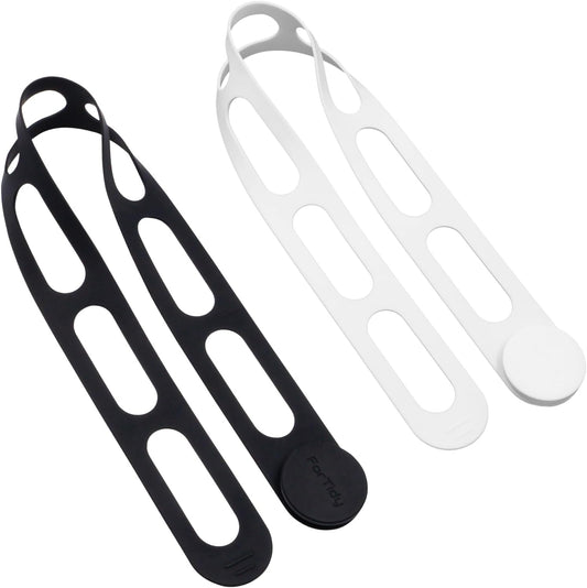 Silicone Utility Strap for Slow Cooker Lid, Pot, Bento Box, 21.65 In Reusable Elastic Self-Lock Silicone Tie for Bundling or Organizing Curtain, Cords, Yoga Mat, Camping Mat, 2pcs (Black&White)