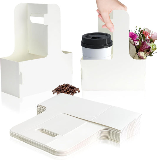 2 Cup Disposable Drink Carrier for Delivery with Handle,15 Count White Paperboard Cup Holder,Cup Carriers for Hot or Cold Drinks,Coffee Carrier, Food Delivery,Take Out Cup Carriers (White, 15 PCs)