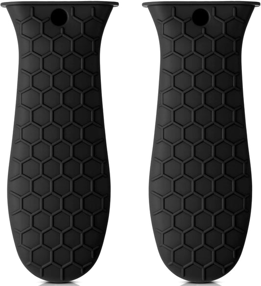 Patelai 2pcs Silicone Handle Cover for Cast Iron Skillet Kitchen Silicone Handles for Pots and Pans Non-Slip Pot Holder Sleeve for Fry Pan Griddles Metal Aluminum Cookware(Black)