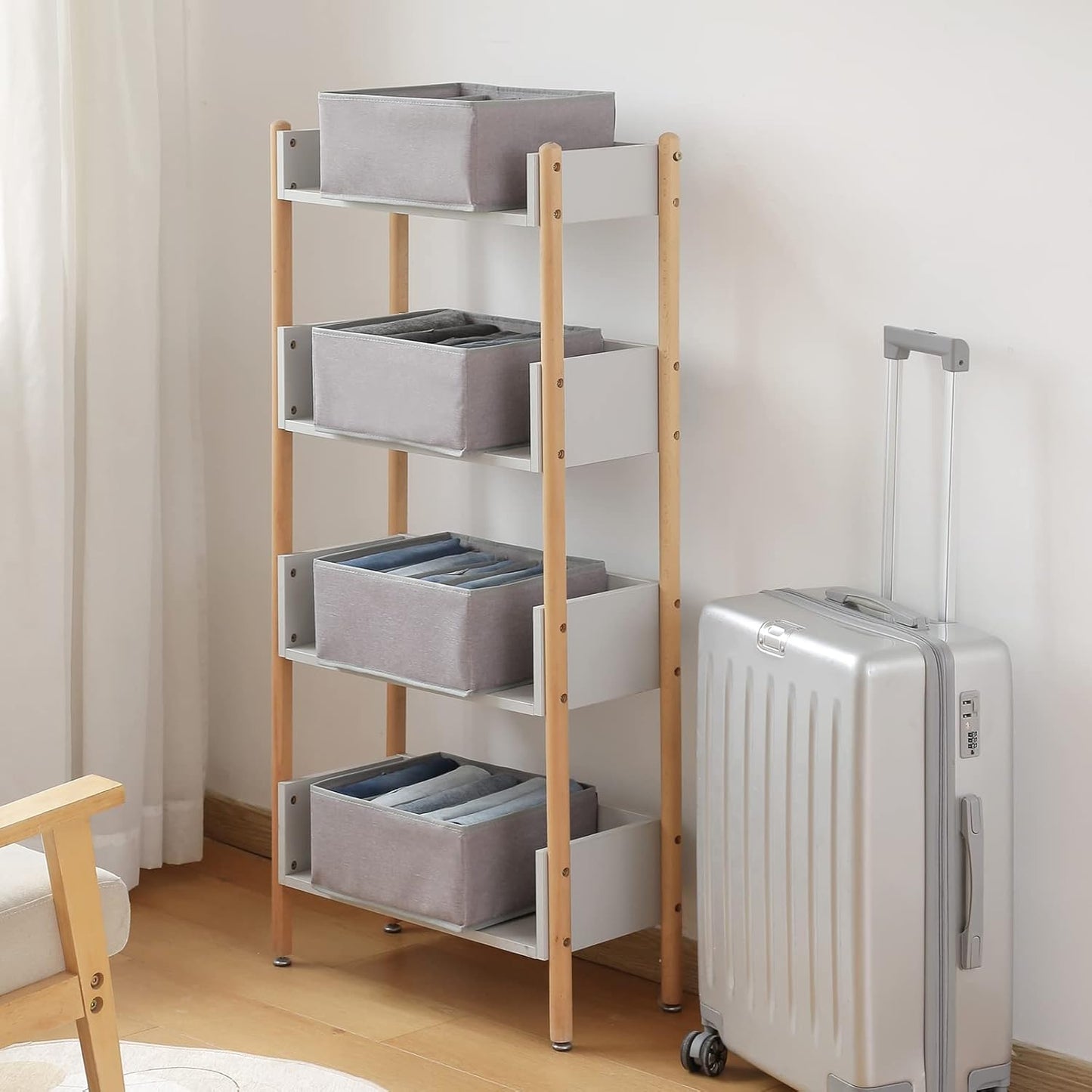 Qozary Pants Jeans Organizer for Closet, 4 Pack Drawer Organizers for Clothing, 5 Grids Wardrobe Clothes Storage for Deep Drawer, T-Shirts, Legging, Short