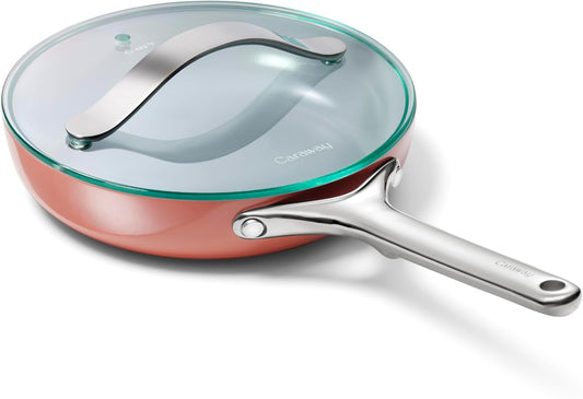 Caraway Nonstick Ceramic Mini Fry Pan With Glass Lid (1.05 qt, 8") - Non Toxic, PTFE & PFOA Free - Oven Safe & Compatible with All Stovetops (Gas, Electric & Induction) - Perracotta