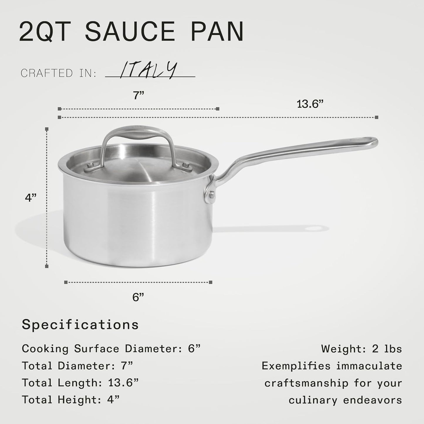 Made In Cookware - 2 QT Ceramic Non Stick Saucepan with Lid - 5-Ply Stainless Clad with Stay-Cool Handle - Professional Cookware - Crafted in Italy - Induction Compatible