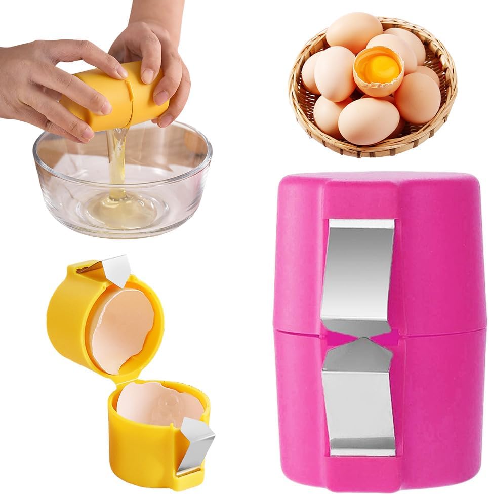 Stainless Steel Egg Shell Opener, 2025 New Egg Shell Cutter Egg Shell Separator for Raw Eggs Gadgets, Multifunctional Egg Cutter Egg Cracker Separator for Home Kitchen (Pink)