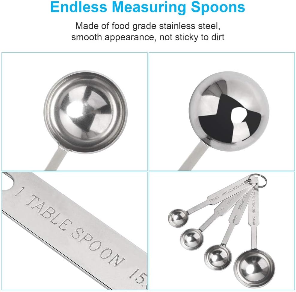 5PCS OstWony Measuring Spoons Set, Includes 1/8 tsp, 1/4 tsp, 1/2 tsp, 1 tsp, 1 tbsp, Food Grade Stainless Steel measuring cups, Tablespoon and Teaspoon for Measure