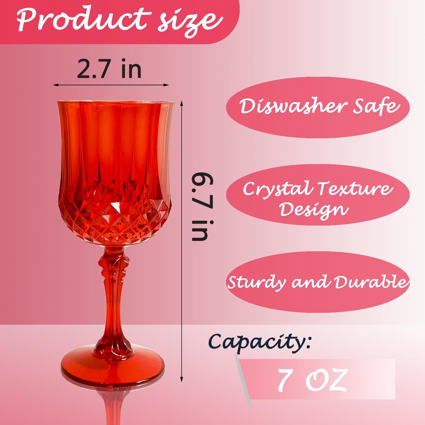 Plastic Wine Glasses，Plastic Goblets Vintage Style Cordial Drinking Glasses for Wedding Reception, Grand Event Party Supplies (48, Red)