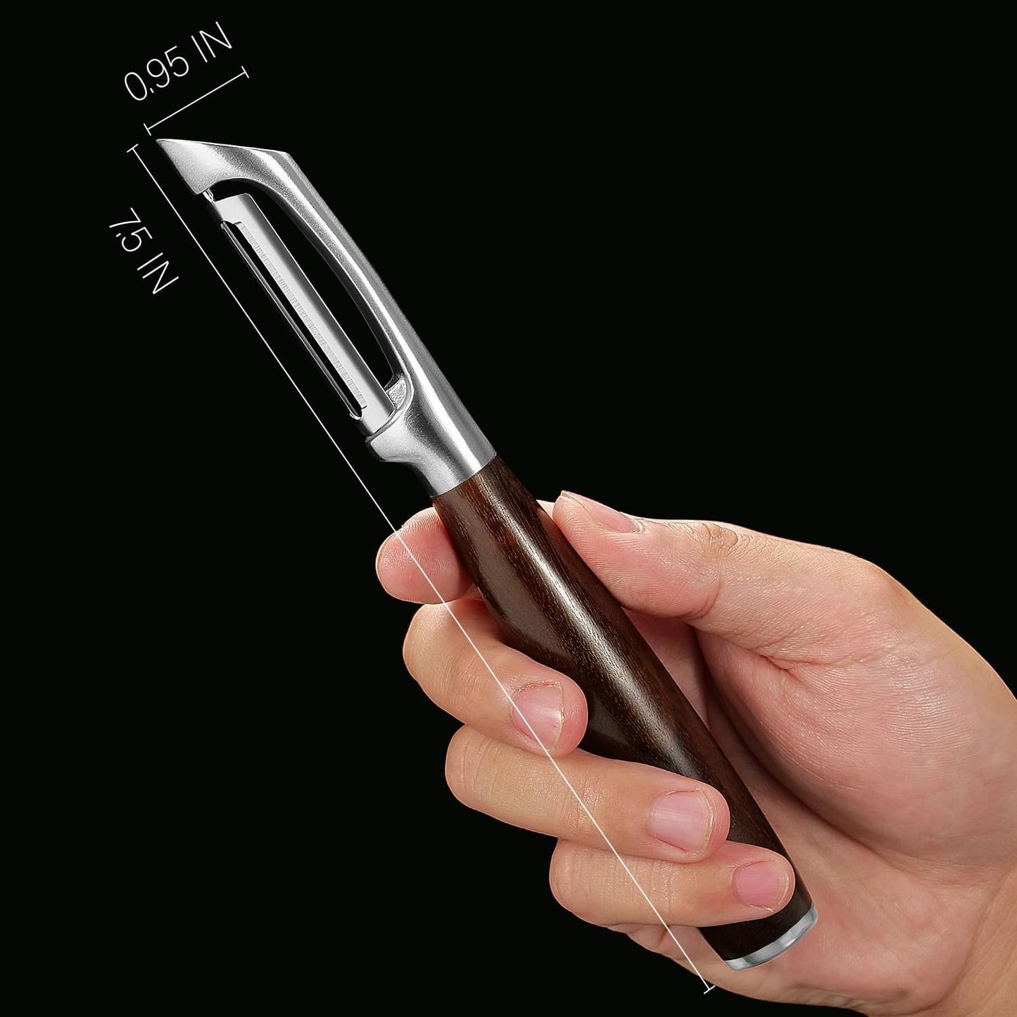 Premium I Type 304 Stainless Steel Multifunctional Kitchen Peeler Real Wood Handle Ultra Sharp Blade Vegetable Potato Apple(Carbonized Wood)