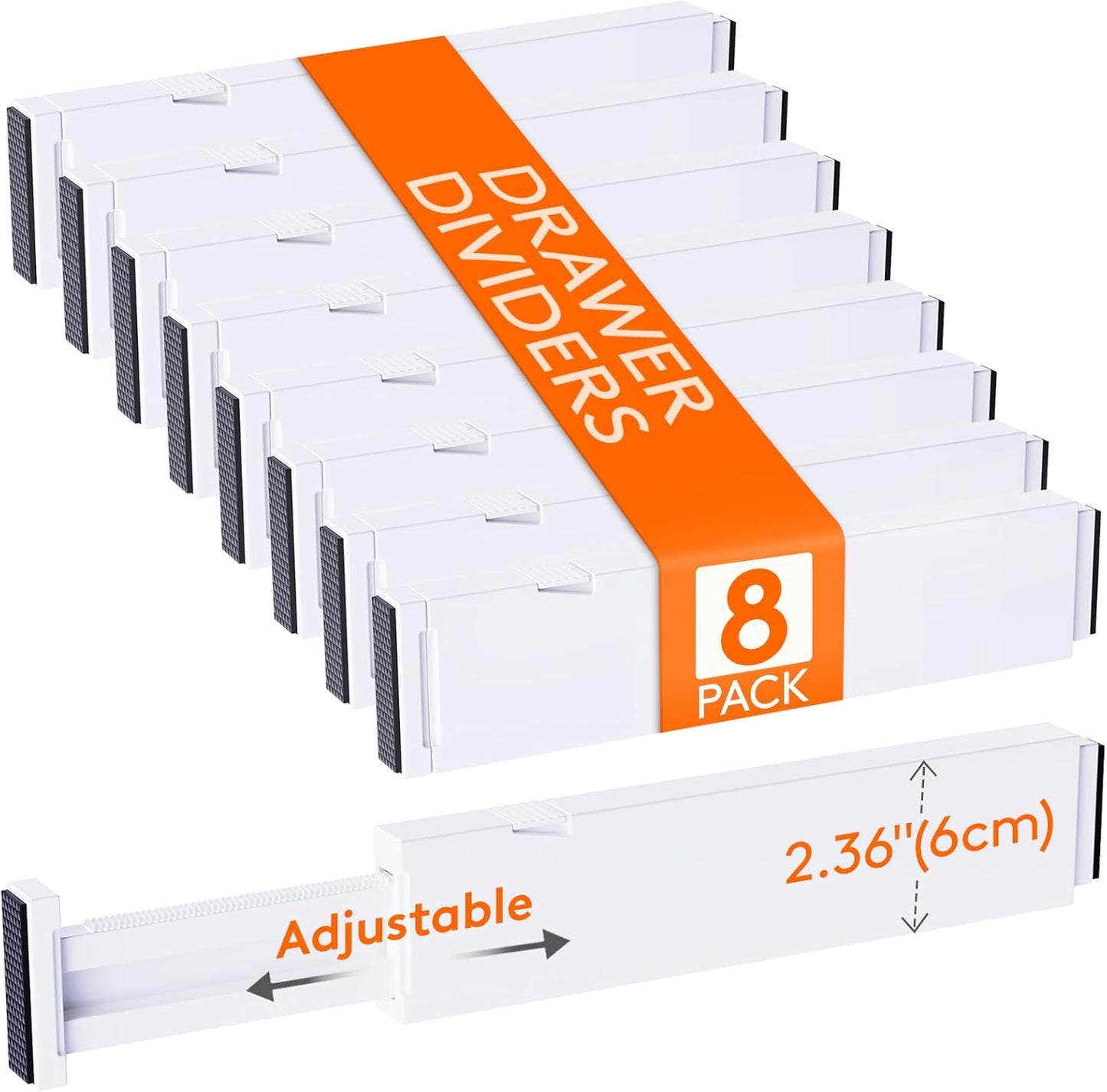 Lifewit 8 Pack Kitchen Drawer Dividers 2.36" High, 11"-17" Adjustable Drawer Organizer for Utensils/Clothes/Makeup, Plastic Expandable Separators in Dresser/Bedroom/Bathroom/Office Storage