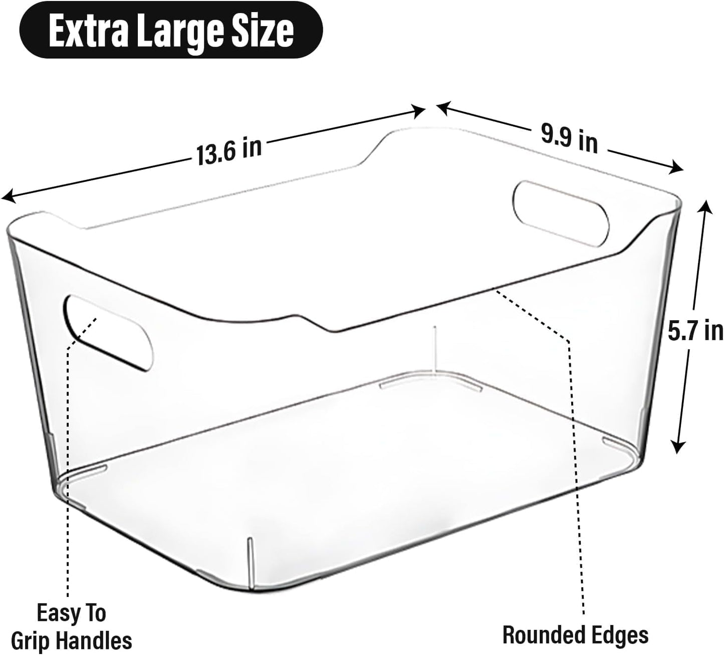 Clear Extra Large Plastic Storage Bins, Pantry Organizers and Storage Containers Fridge Organizer Bins for Organizing Home, Kitchen Organization. Bathroom, Refrigerator, Freezer, Laundry Room