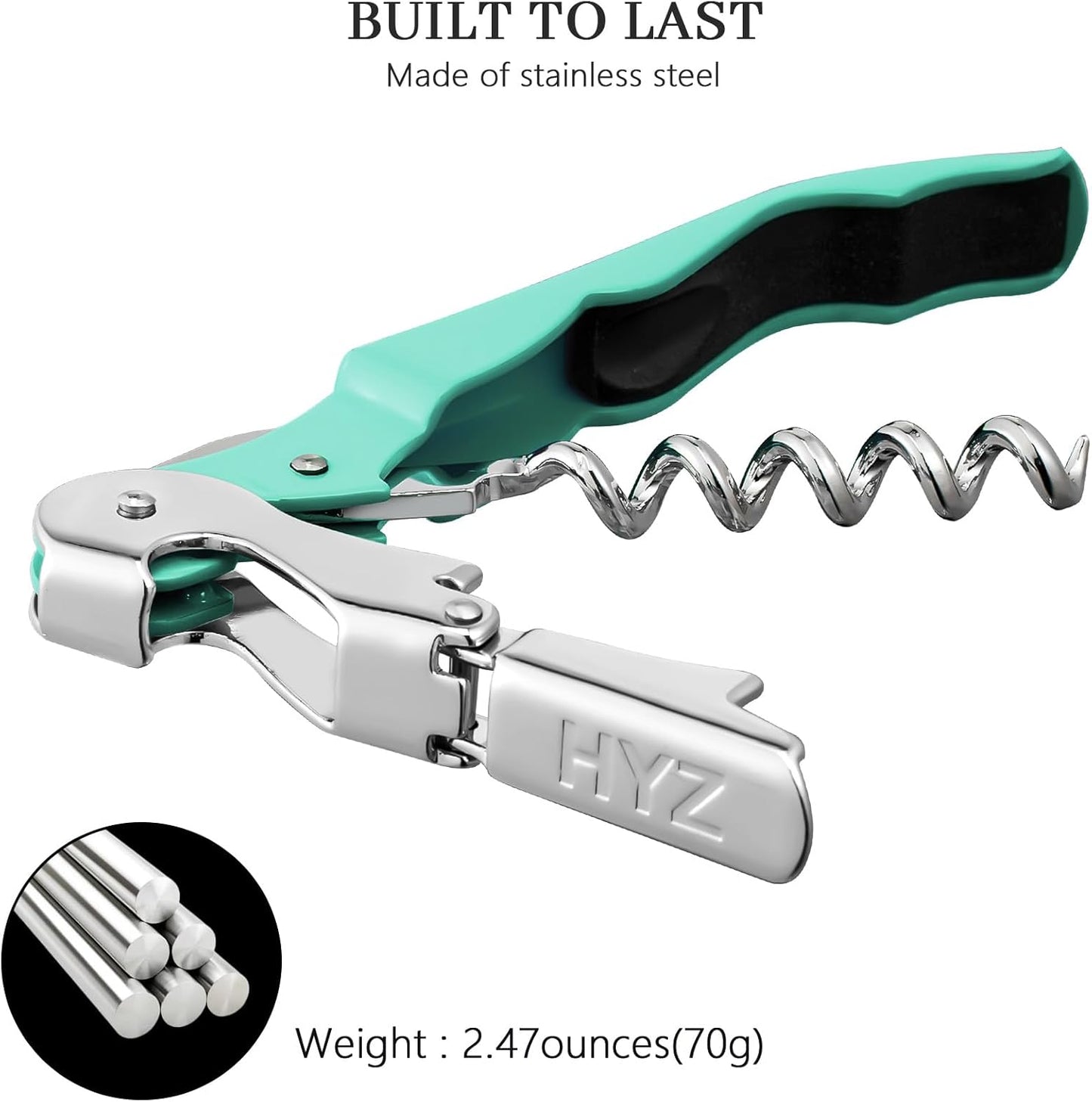 HYZ 2-Pack Wine Opener Waiter Corkscrew, Professional Wine Key for Servers, Bartender with Foil Cutter, Manual Wine Bottle Opener Double Hinged (Mint Green)