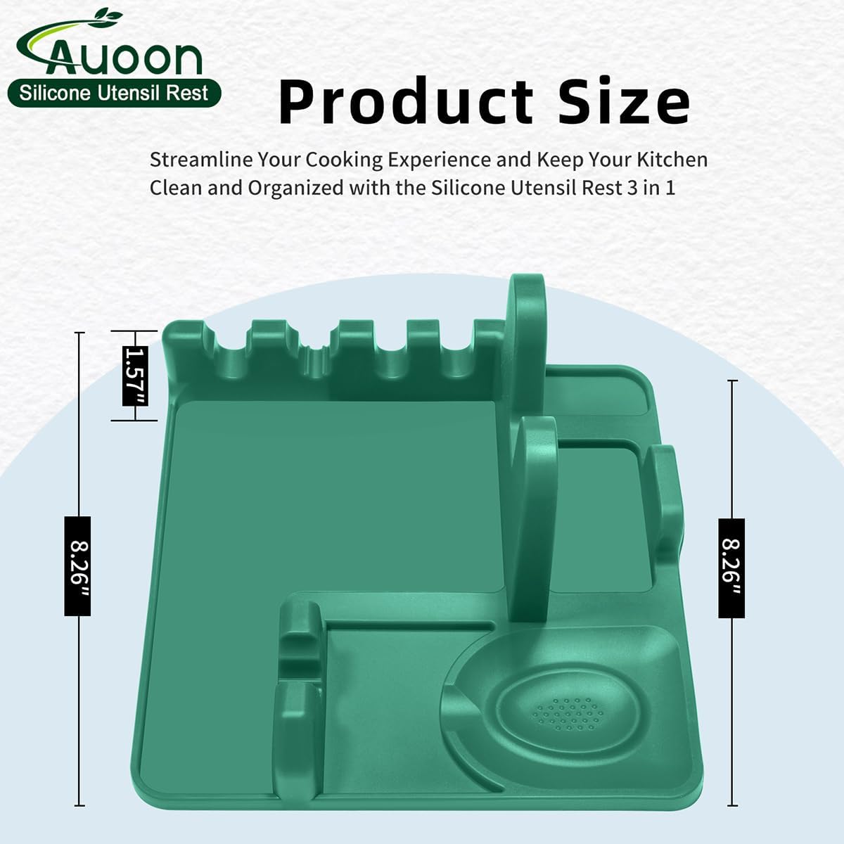 AUOON Spoon Holder for Stove - Silicone Spoon and Lid Rest with Drip Pad Kitchen Utensil Rest for Spoons, Ladles, Spatulas, Tongs & More (Sea Blue, Large)