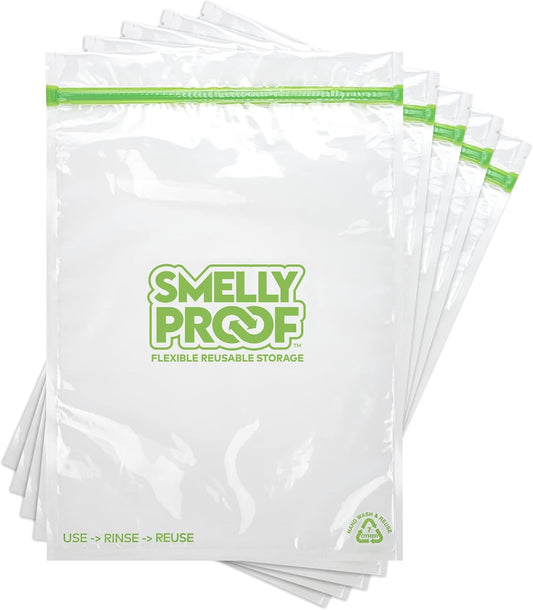 Smelly Proof Reusable Freezer Bags for Food Storage MADE IN USA, Easy Clean, Dishwasher-Safe, BPA FREE, NO PEVA, XXL 3-mil Thick Bags, Extra Large+ Clear FLAT 12" x 16", 2-GALLON, 5-Pack