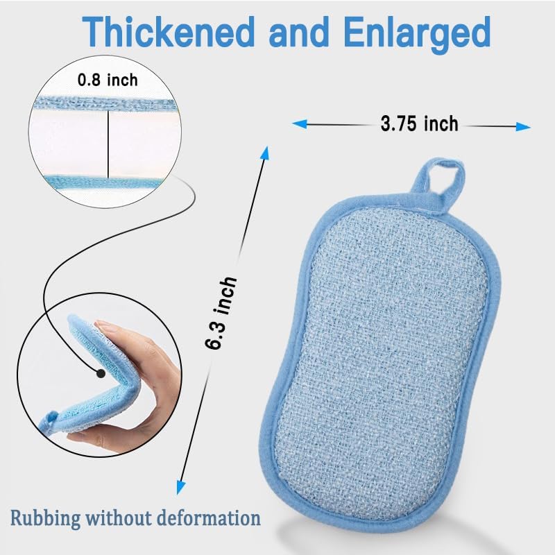 Dish Sponge Kitchen Sponges,Scrub Sponges,Double Sided Cleaning,Non Scratch,Ultra fine Fiber Wiping+Stainless Steel Wire to Remove Stubborn Stains,Durable Thickening (Large 6-Pack)