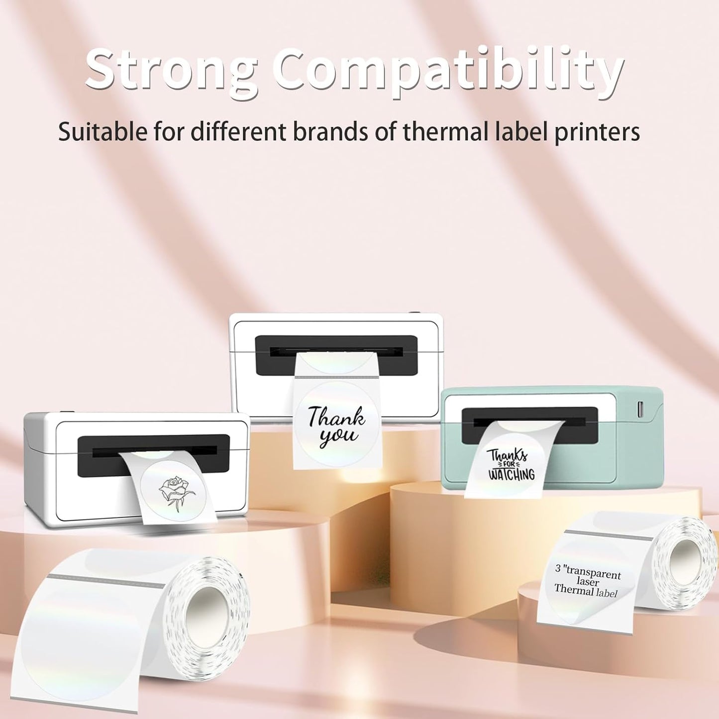 3''Transparent Laser Thermal Label,Round Self-Adhesive Direct Thermal Label,Thermal Stickers for DIY Logo Design,Name Tag(200/Roll