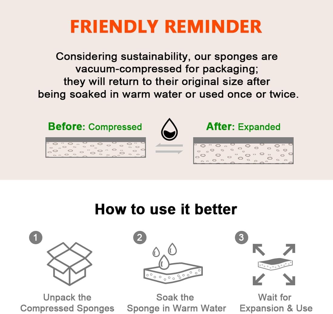 AIDEA Non-Scratch Scrub Sponge-6Count, Sponges Kitchen, Natural Sponge for Non-Stick Cookware, Cellulose Sponges for Dishes, Cleaning Power for Kitchen, Bathroom, Household