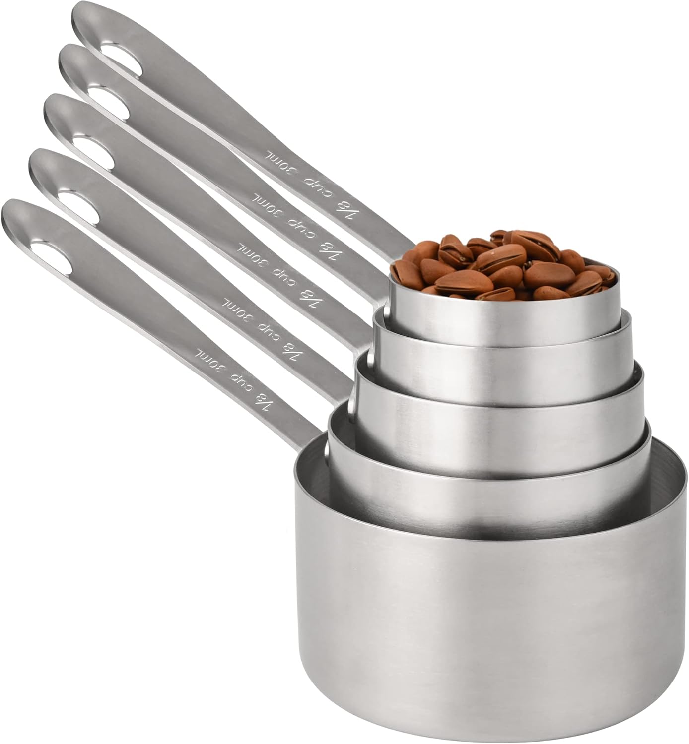 Measuring Cups Set, 18/8 Stainless Steel Measuring Cups Set 5, Metal Measuring Cups for Baking, Both Imperial & Metric Measuring Cups for Liquid and Dry, Nesting Kitchen Measuring Tools