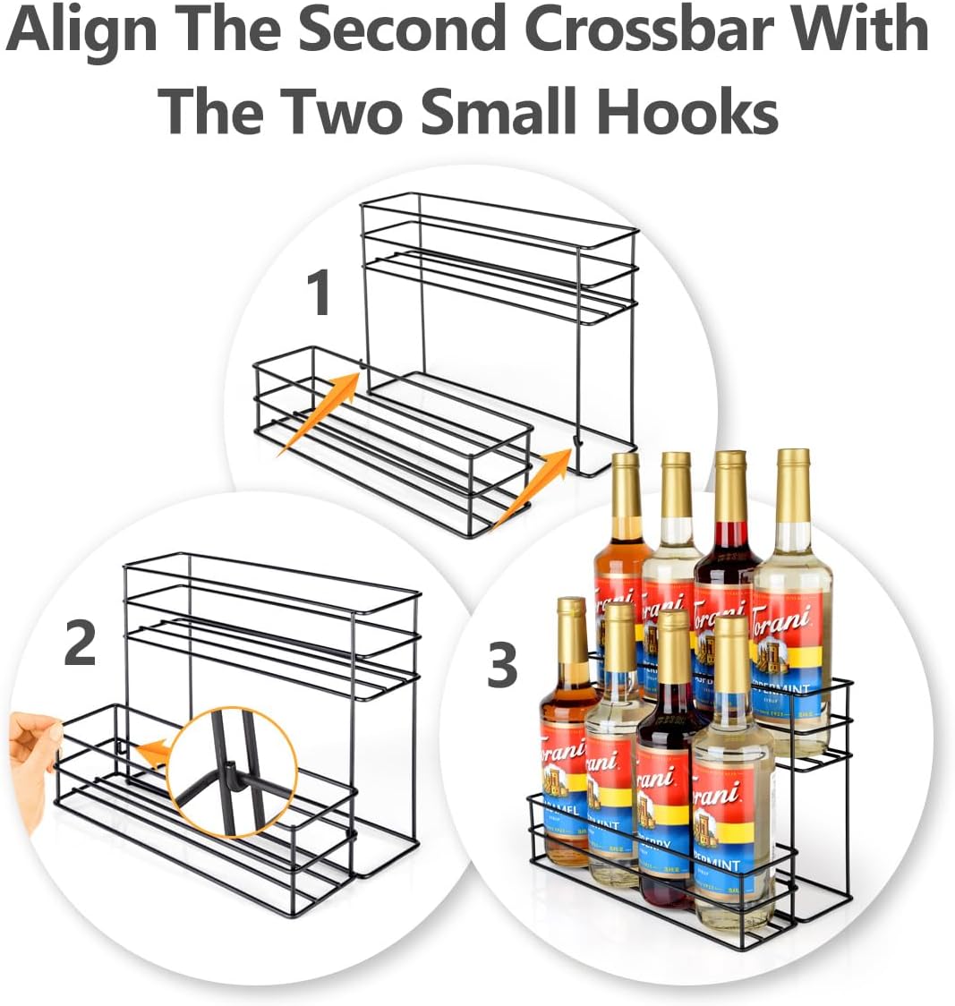8 Bottle Capacity Coffee Syrup Organizer 2 Tier Coffee Syrup Stand Shelf for Coffee Bar Kitchen Small Wine Rack for Bar Family Storage for Syrup Wine Dressing