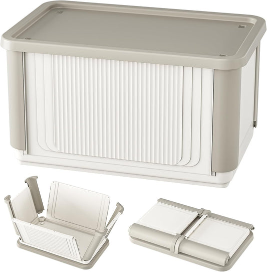 HAIXIN Collapsible Storage Bin with Lid - 62.8 QT Foldable Closet Organizers Stackable Storage Box Plastic Storage Container for Home Garage Office, 1 Pack