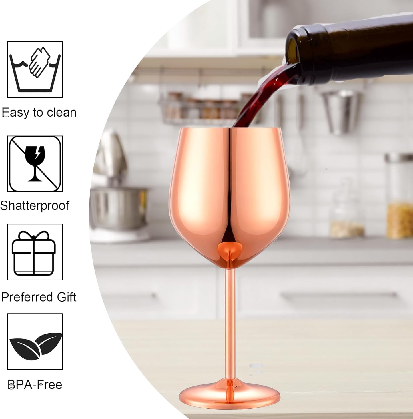 Stainless Steel Wine Glasses Set of 2, 18 oz Unbreakable Rose Glod Wine Glass Unique Metal Wine Goblets for Outdoor Capming and Pool Gift for Wine Lovers