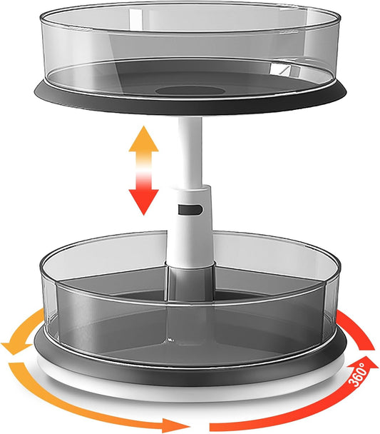 2 Tier Lazy Susan Turntable Organizer for Medicine Cabinet Bottle Pantry Countertop with Clear Large Spice Rack 11 Inch Grey