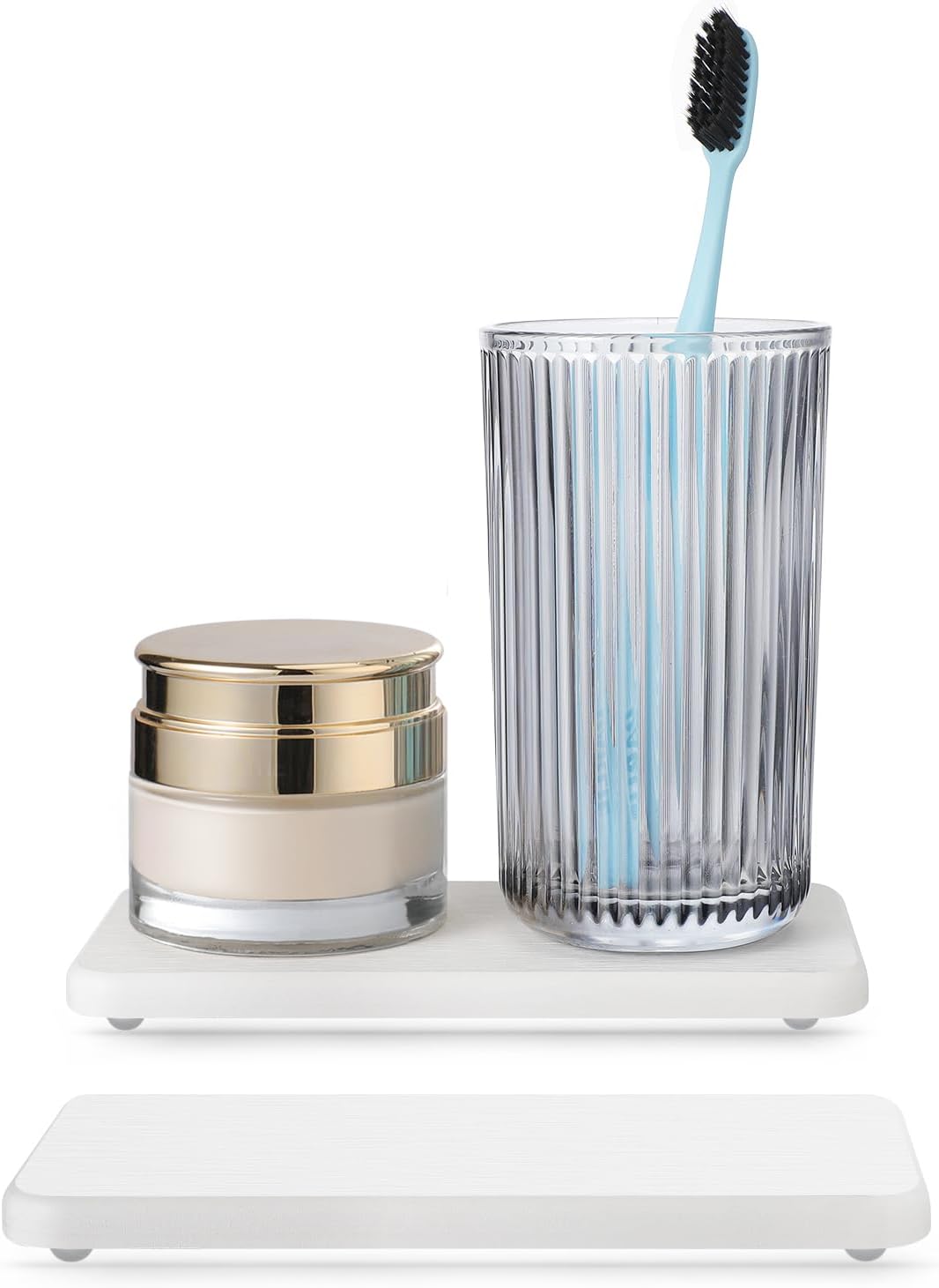 Water Absorbing Stone Tray for Sink | Quick Drying Diatomaceous Earth Coasters | Soap Dish Holder & Toothbrush Holder for Bathroom Counter | Hand Soap & Plant & Toiletries | White 2 Pack