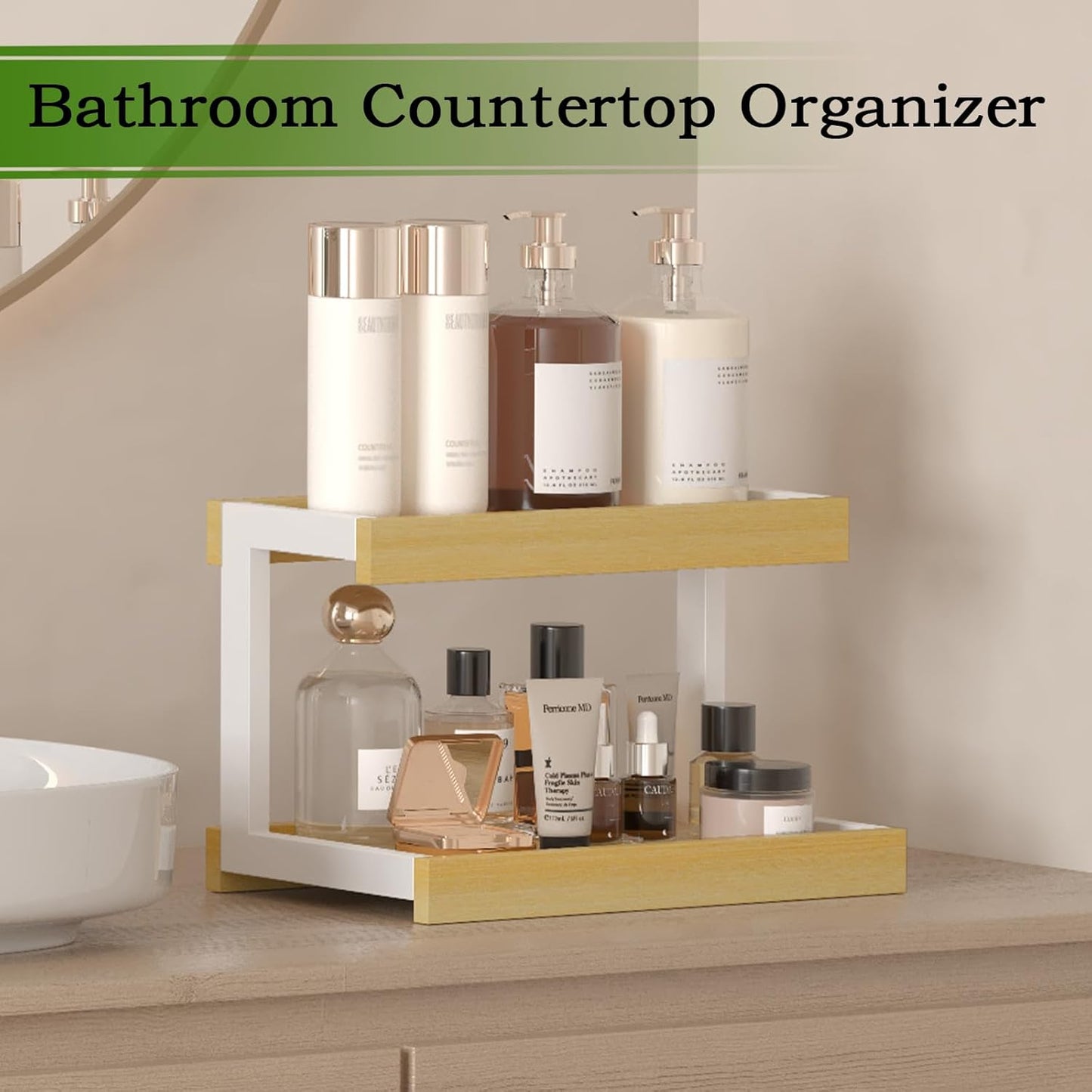 MARTY 2 Tier Spice Rack Organizer for Countertop, 15.8''L Coffee Station/Bathroom Organizer Countertop, Counter Shelf Desktop Storage Organizer for Kitchen, Bedroom, Office