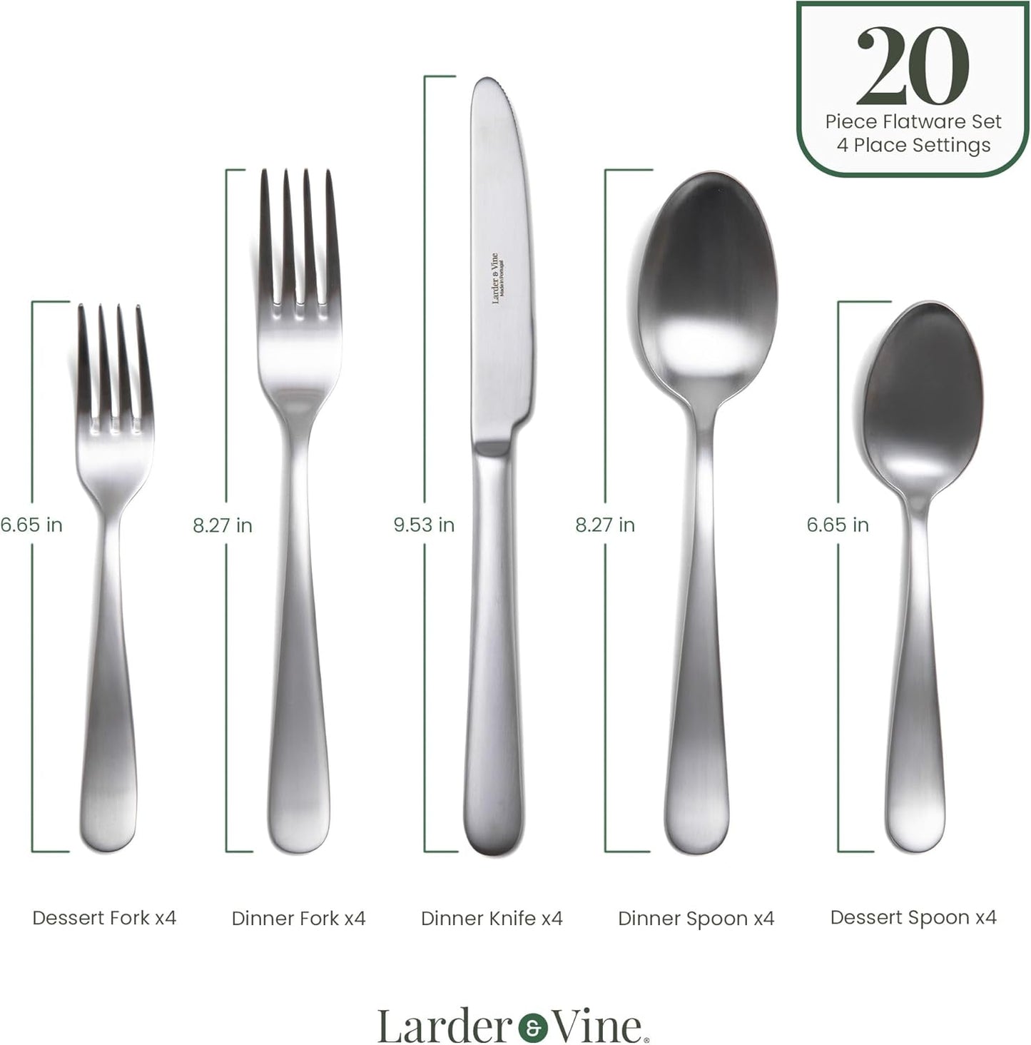 Signature Stainless Steel Flatware 20-Piece Set - Service for 4, Premium Stainless Steel with Weighted Handles, Dishwasher Safe, Everyday or Special Occasion Cutlery (Satin Finish)