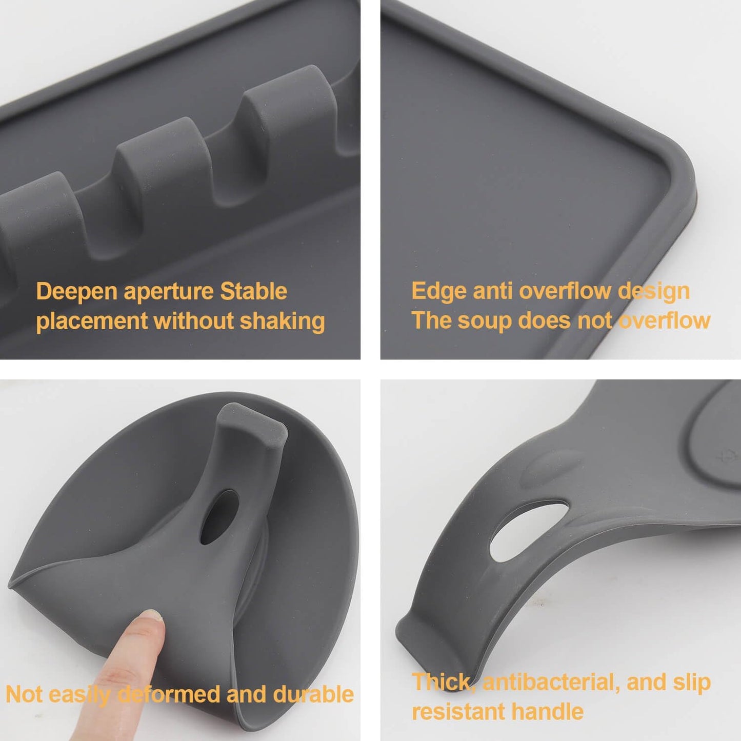 Kitchen Silicone Utensil Rest with Drip Pad-BPA-Free, Durable Spoon Rest-Heat-Resistant Spoon Rest for Stove Top - Kitchen Gadgets &Grill Utensil Holder-Grey 3 Pcs