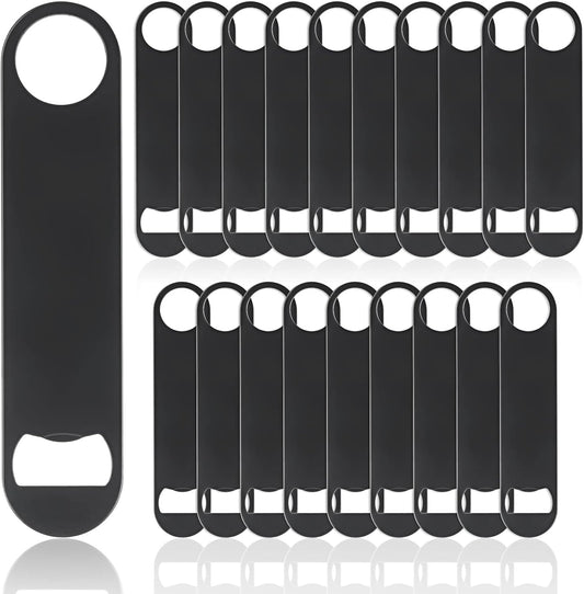 QTLCOHD 20 Pack Flat Bottle Opener 7 Inch Stainless Steel Bottle Openers Bulk Black Beer Bottle Opener Bartender for Kitchen Bar or Restaurant