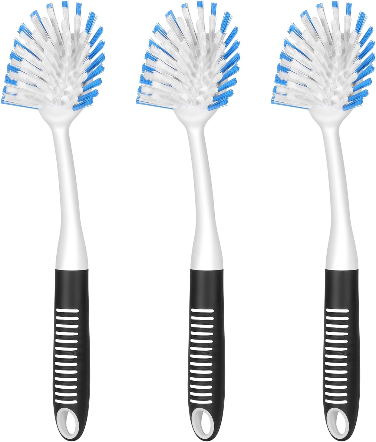 SetSail Dish Brush with Handle, 2 Pack Stiff Bristles Dish Scrubber with Built-in Scraper Dish Scrub Brushes for Cleaning Dishes, Pots and Pans, Kitchen Sink, 3 Pack, Black Blue