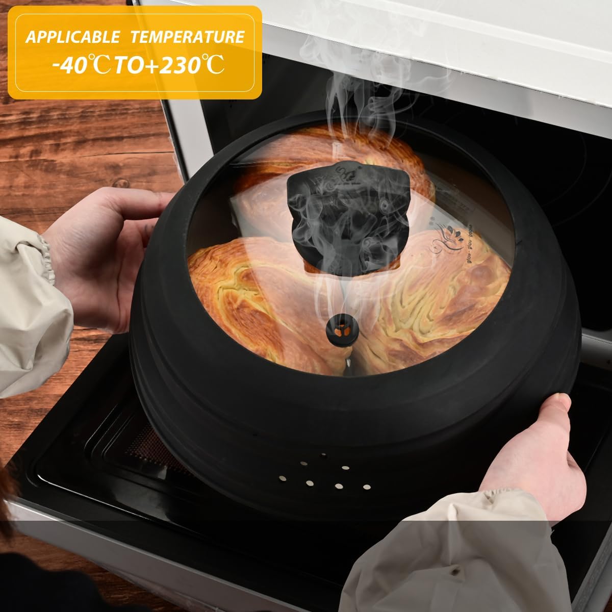 Microwave Splatter Cover Vented Glass Splatter Guard Lid with Collapsible Silicone for Food as Pot Cover Plate 10.8 inch for 6 7 8 9 10 inch Plate Bowl