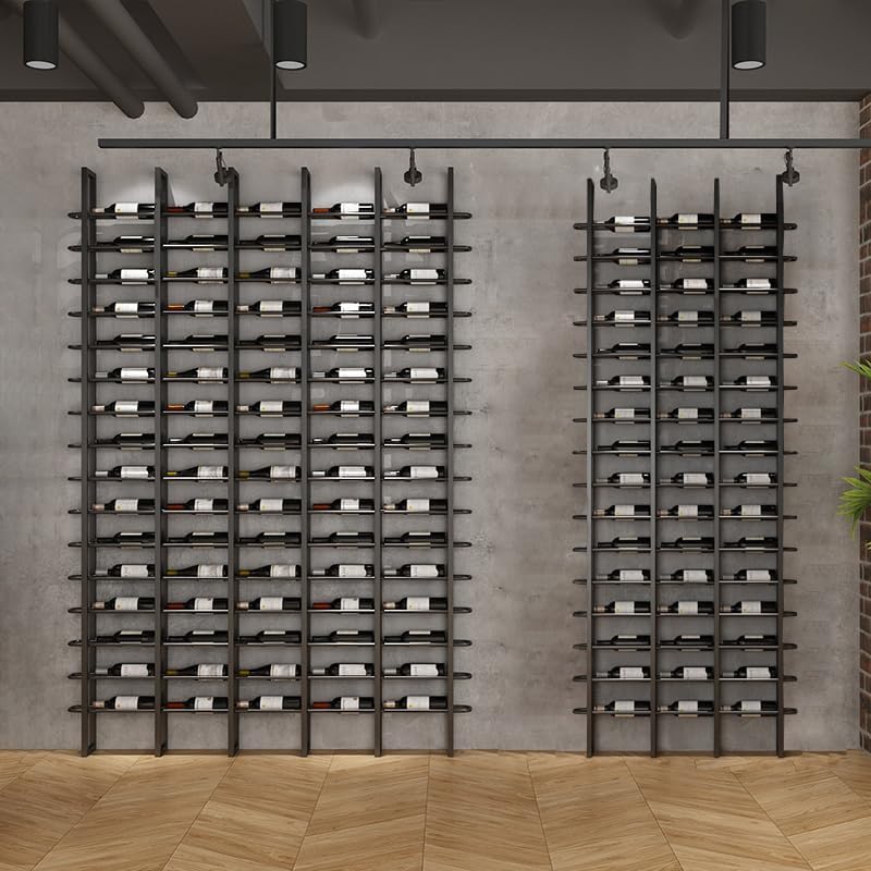 Wine Rack Freestanding Floor, 16 Tier 80 Bottle Capacity Display Holder, Industrial Wine Bottle Storage Shelves, for Any Bar, Wine Cellar, Kitchen, Dining Room (Brown, 5 Column)