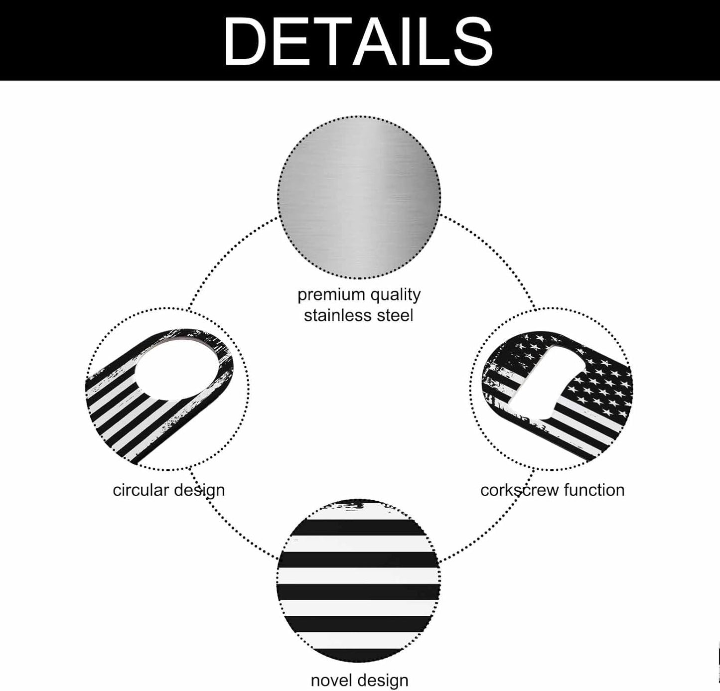 Grunge American Flag Stainless Steel Bottle Opener USA Flag Black and White Stars United Patriotism Flat Beer Bottle Opener Keychain for Home Kitchen Bar Restaurant Party Birthday Gift