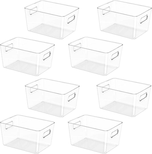 BALEINE Clear Plastic Storage Bins, Pantry Organization, BPA Free Stackable Refrigerator Organizers and Storage with Handles for Kitchen Fridge Cabinet Bathroom (8PK, 9.5x5.5x4.5)