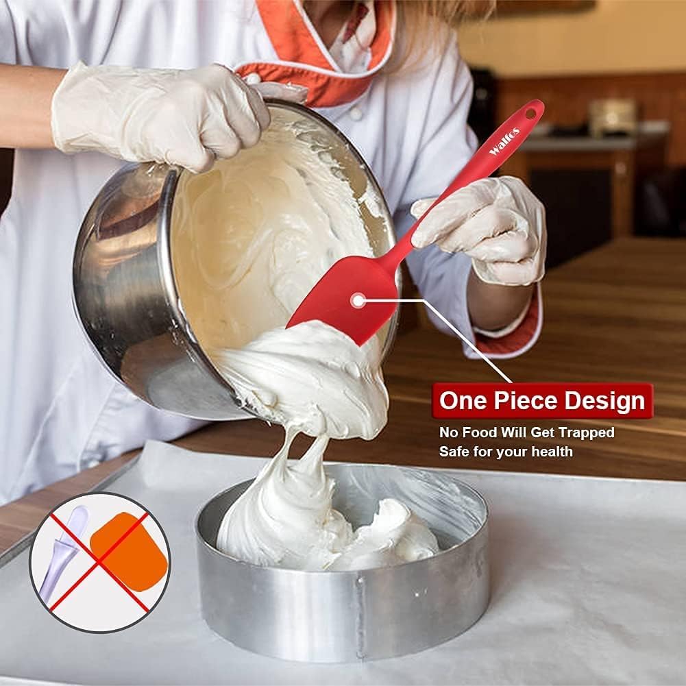 Walfos Silicone Spatula Set of 4(600°F）,Heat Resistant Kitchen Silicone Scraper Spatulas, Strong Steel Core and One-Pieces Seamless Design, For Cooking Mixing & Baking,BPA Free & Dishwasher Safe