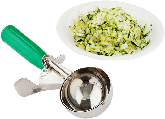 Restaurantware Met Lux 3.25 Ounce Portion Scoop 1 Trigger Release Cookie Scoop - With Green Handle Stainless Steel Disher For Portion Control Scoop Cookie Dough Cupcake Batter Or Ice Cream