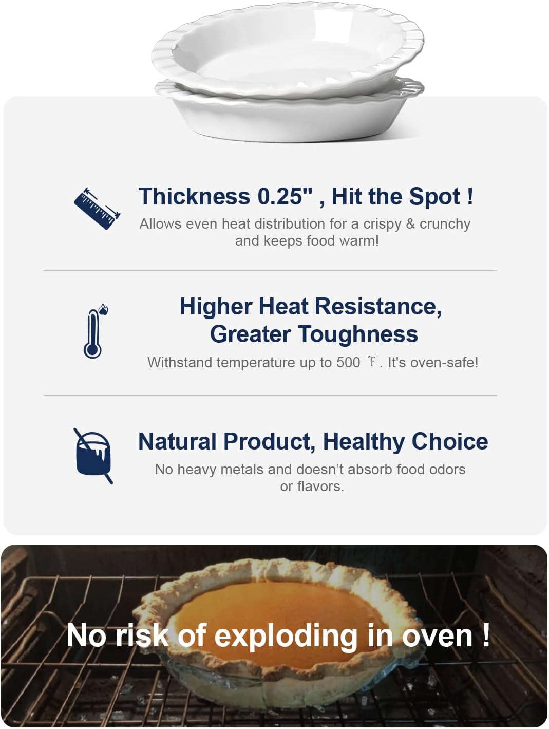 LE TAUCI Ceramic Pie Pans for Baking, 9 Inches Pie Plate for Apple Pie, Round Baking Dish, 36 Ounce Fluted Dish Pie Pan, Set of 2, White