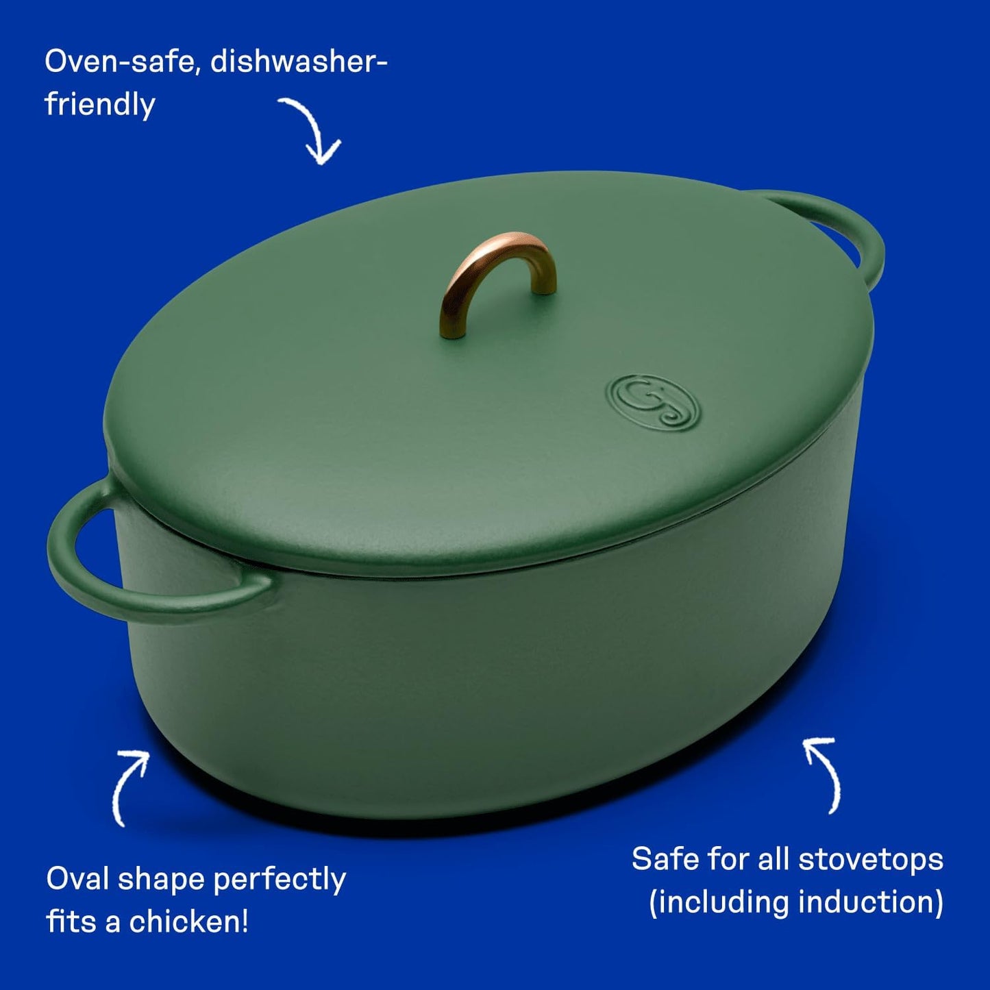 Great Jones Dutchess Cast Iron Dutch Oven Pot With Lid (Broccoli) - Large 6.75 Quart Size, Dual Handles - All Stovetop Safe - 500° Dutch Oven For Bread Baking | Dishwasher Friendly
