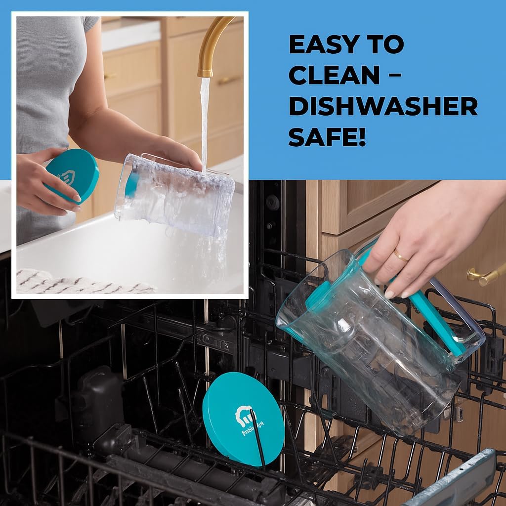 Pancake Batter Dispenser - Kitchen Must Have Tool for Perfect Pancakes, Cupcake, Waffle, Muffin Mix, Cake & Crepe - Easy Pour Baking Supply for Griddle - Pancake Maker with Measuring Label (Turquoise)