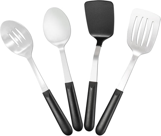 Stainless Steel Cooking Utensils Set, 4-piece Kitchen Utensil Set with PP Handles, Dishwasher Safe, Non-Stick and Heat Resistant, Spoons, Spatula for Cooking