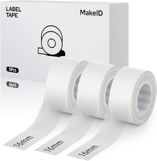 MakeID E1 Q1 Label Maker Tape Refills, 3-Roll 16mm x 4m (0.63" x 13') Continuous Consumables Thermal Laminated Office Labeling Tape Replacement