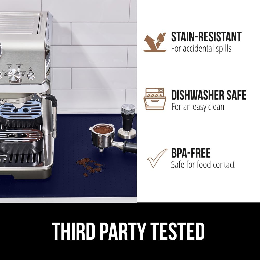 GORILLA GRIP Silicone Coffee Mat, Espresso Drink Bar Station Accessories, Waterproof Heat-Resistant Dish Drying Mats, Stay in Place on Kitchen Counter, Home Kitchen Decor Essentials, 11.5x18.5, Navy