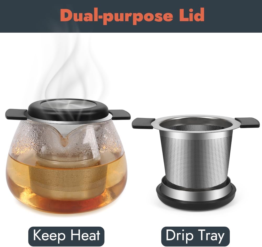 2pcs Tea Infuser for Loose Leaf Tea, Stainless Steel Tea Steeper with Heat Proof Handle, Extra Fine Mesh Tea Strainer, Gift for Tea Lovers (Black, Grey)
