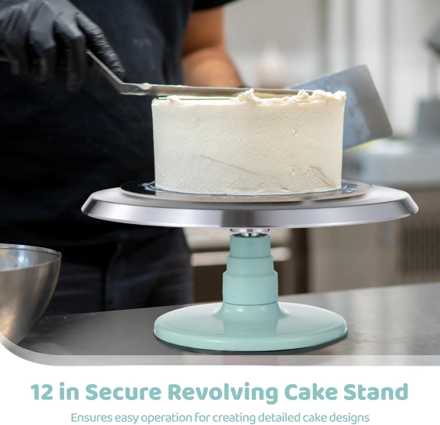 OMISTAR Aluminium Alloy Revolving Cake Stand, 12 in Cake Decorating Turntable, Non-Slip Rotating Platform, Smooth 360° Rotations for Cake Decorating and Baking Parties