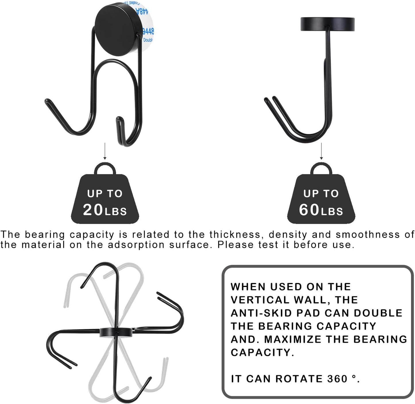 Magnetic Hooks 304 Stainless Steel Hooks Heavy Duty Magnets Hanging Hooks for Refrigerator Grill Toolbox Cabins Outdoor,Cruise Essentials Camper Accessories,8pack(Black,1.3in-2 60Lbs)